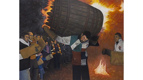 Ben Edge The Flaming Tar Barrels of Ottery St Mary (2020) is featured in artist Ben Edge's book about ancient traditions, Folklore Rising (Credit: Ben Edge)