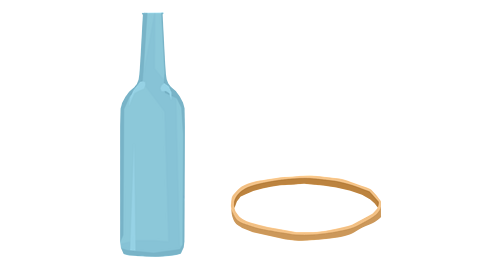 An illustration a glass bottle and an elastic band