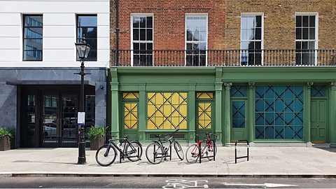 Row of bikes on a quiet street