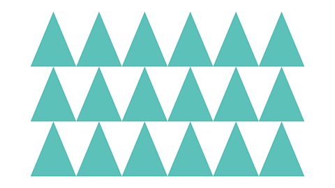3 rows of 6 triangle with the top of the triangle facing upwards. There are gaps between the triangles.