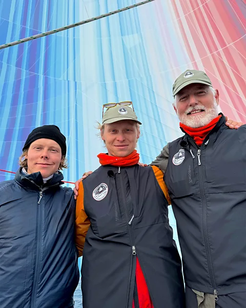 Northwest Passage Ocean Science Expedition Keith Tuffley (right) wanted a visual message for the Abel Tasman’s journey through the Northwest Passage of the Arctic (Credit: Northwest Passage Ocean Science Expedition)