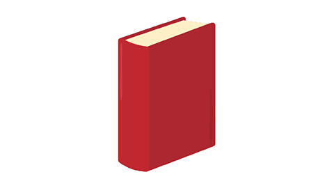 Cartoon image of a closed red book standing upright.