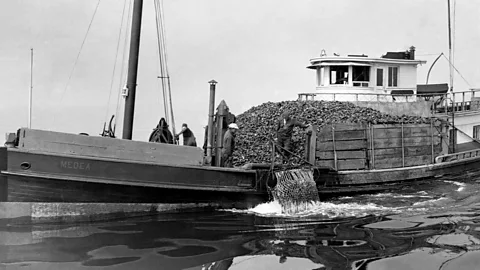 Getty Images Oyster harvesting in the 1930s still produced a significant catch, though numbers were already long in decline (Credit: Getty Images)