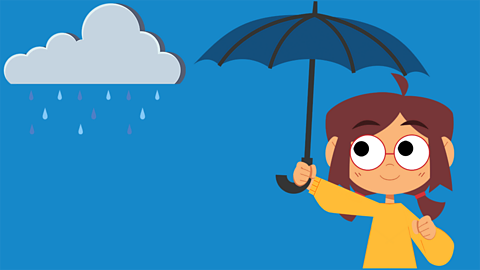 A young girl holding an umbrella as a rain cloud approaches