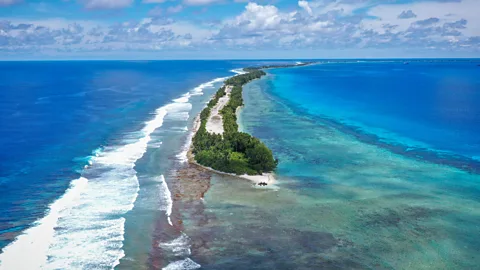 Getty Images A long thin strip of land covered in forests sits within the ocean (Credit: Getty Images)