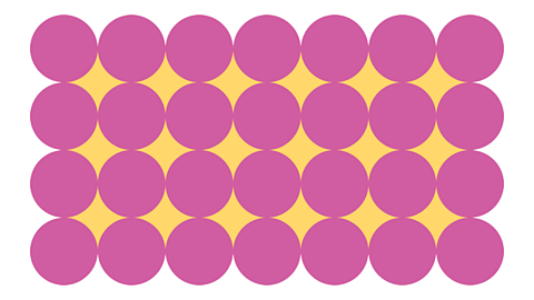 Same picture of the circles with the gaps filled making a shape between each circle.