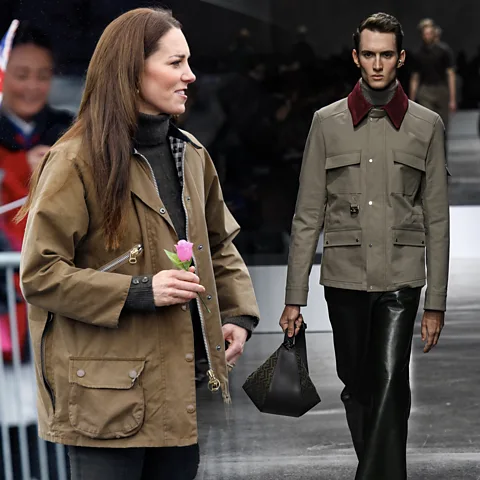 Getty Images The barn jacket is similar in style to the iconic British Barbour jacket (left); Fendi is among the brands to create their own version this year (Credit: Getty Images)