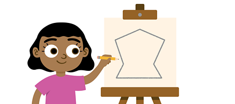 A girl drawing a shape with 7 sides