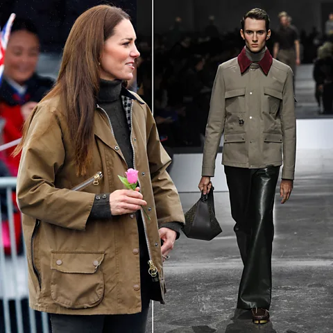 Getty Images The Barbour jacket (left, worn by the Princess of Wales); Fendi (right) is among the brands to create their own version of the barn jacket this year (Credit: Getty Images)