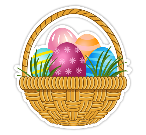Straw basket that contains Easter eggs.