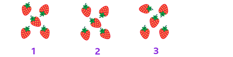 3 groups of 5 strawberries