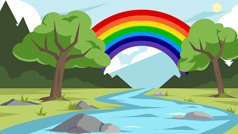 A rainbow above a river scene