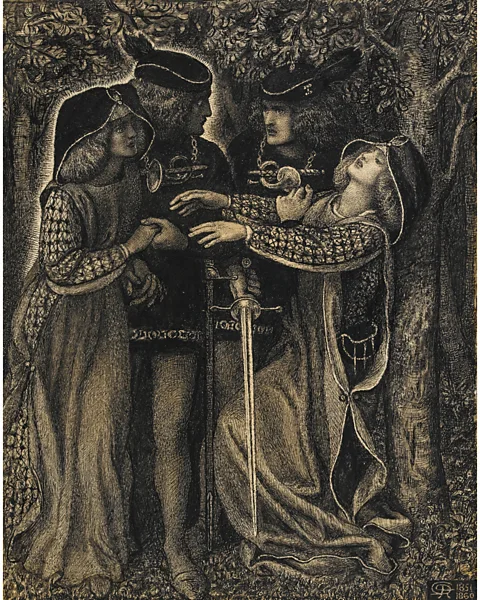 Fitzwilliam Museum Dante Gabriel Rossetti's ``Until I Met You'' depicts lovers who meet their doubles in the woods (Credit: Fitzwilliam Museum)