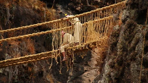 Eliot Stein In a more-than-500-year-old tradition stretching back to the Inca Empire, men in Arizapana's family have woven suspension bridges from grass (Credit: Eliot Stein)