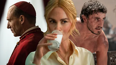 Focus Features/ A24/ Paramount Pictures/ BBC Collage of Ralph Fiennes, Nicole Kidman and Paul Mescal in Conclave, Babygirl and Gladiator II, respectively (Credit: Focus Features/ A24/ Paramount Pictures/ BBC)   (Credit: A24)