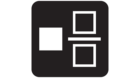 A calculator mixed number button: A filled in square next to two empty squares stacked above and beneath a fraction divider line