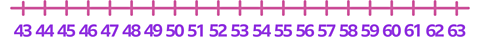 A partial number line from 43 to 63, increasing in steps of 1.