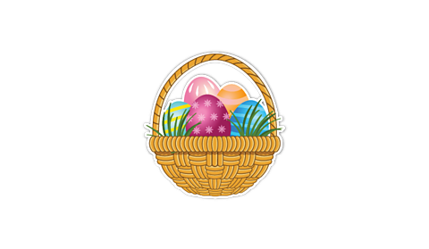 An illustration of a basket that contains Easter eggs.