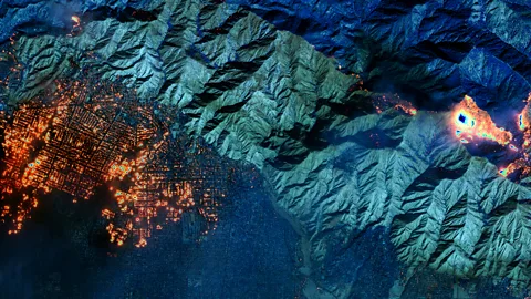 Getty Images/ Maxar The hilly topography of the LA area can make fires more intense (Credit: Getty Images/ Maxar)