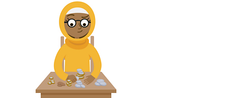 Annika sat at a table counting piles of coins. 