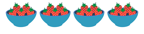4 bowls of strawberries, each has 5 strawberries.