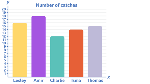 A bar chart showing the number of catches a group of friends made out of 20.