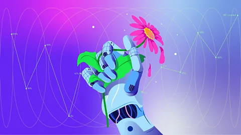 Estudio Santa Rita Illustration of a robotic hand holding a flower (Credit: Estudio Santa Rita)