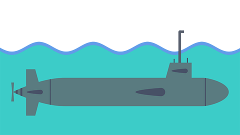 Submarine with a periscope raised