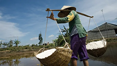 Getty Images The bamboo poles used by farm workers in Vietnam and other parts of southeast Asia allow them to carry surprisingly heavy loads (Credit: Getty Images)