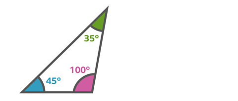 An scalene triangle with angle labels: 35°, 45°, and 100°