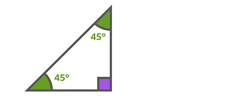A triangle with two angles that are 45 degrees and one which is a right angle
