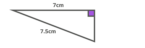 A triangle with one side labelled 7cm another labelled 7.5cm and a right angle