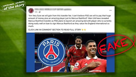 A post on social media platform Facebook claiming that Marcus Rashford is joining Paris Saint-Germain.