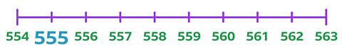 A number line showing numbers from 554 to 563. The number 555 is highlighted.