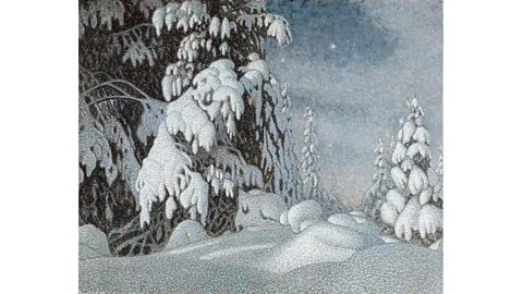 Hans Thorwid/ National Museum In the pointillist Winter Moonlight (1895) by Gustaf Fjaestad the snow appears to be glittering, as if in a fairy or folk tale (Credit: Hans Thorwid/ National Museum)