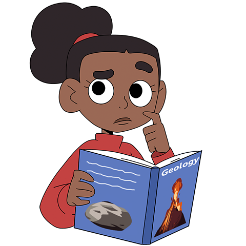 An illustration of a girl reading a geology book