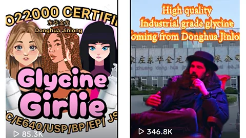 @citiesbydiana-Tiktok/ @gangstasportivik-TikTok/ Prognoz Pogodi-TikTok Posts by Chinese glycine manufacturer Donghua Jinlong became a popular meme on TikTok (Credit: @citiesbydiana-Tiktok/ @gangstasportivik-TikTok/ Prognoz Pogodi-TikTok)