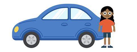 Maya standing beside a car