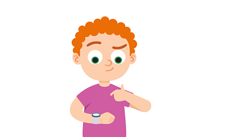 A character looking at their watch