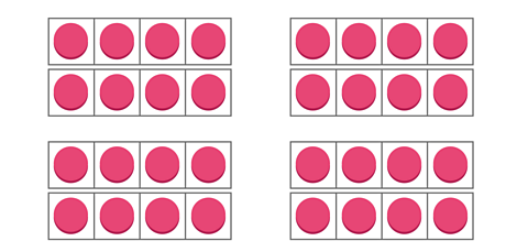 4 groups of counters. Each group contains 2 rows of 4 counters.