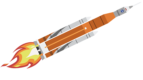 An illustration of a rocket taking off