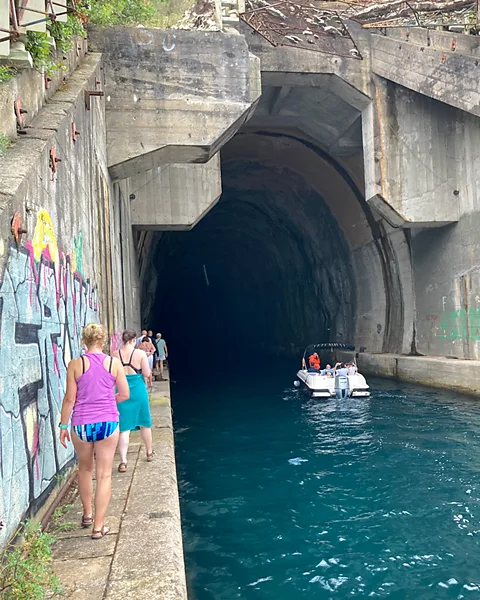 Lizzie Enfield Strel Swimming's Montenegro trip includes exploring Yugoslavian submarine tunnels (Credit: Lizzie Enfield)