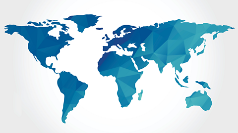 Stylised world map with blue and green shading