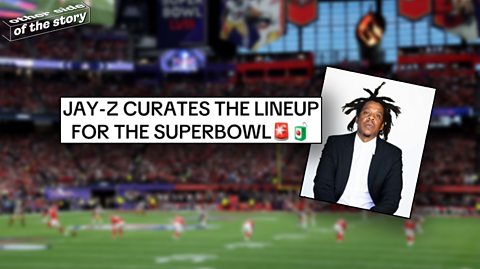 Image of Jay-Z alongside headline reading Jay-Z curates the lineup for the superbowl