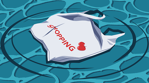 An illustration of a plastic bag floating in the ocean