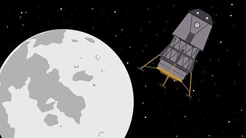 An illustration of the moon and the new NASA lunar lander.