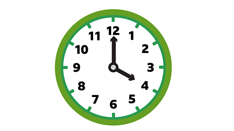 A 12 hour clock reading 4 o'clock 