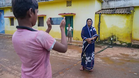 Suhail Bhat Draupadi Vaishnu, the former Sarpanch of Tulsi, tries to promote the importance of respect and equality for women in India through her YouTube appearances (Credit: Suhail Bhat)