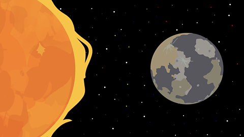 An illustration of the planet Mercury next to the Sun