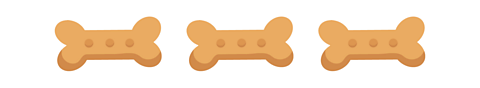 There are three dog biscuits.
